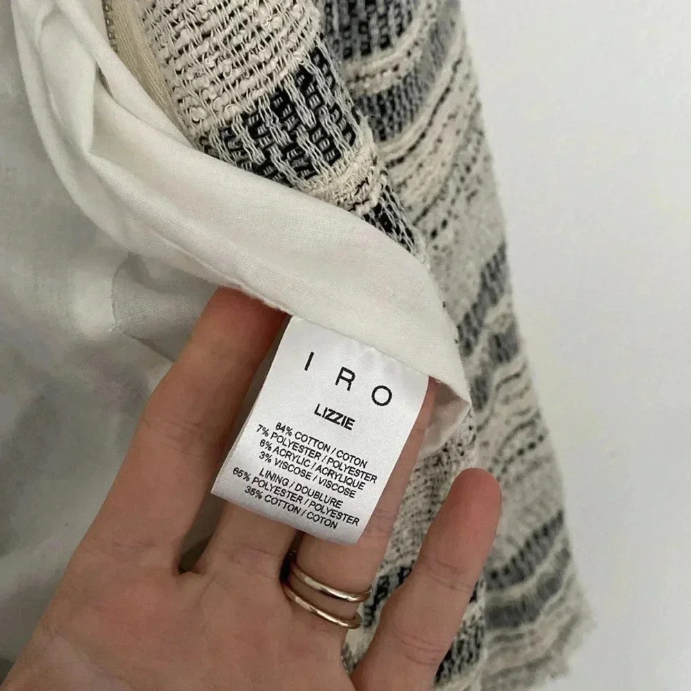 Iro XS Lizzie Tweed Boucle Distressed Black and Cream Zip Up Blazer Jacket - Picture 8 of 10